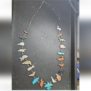 Authentic Zuni Vintage Single Strand Heishi Animal Fetish Stone Carved Necklace